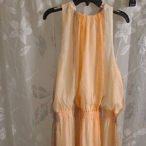 Chico's Orange and Cream Pleated Blouse